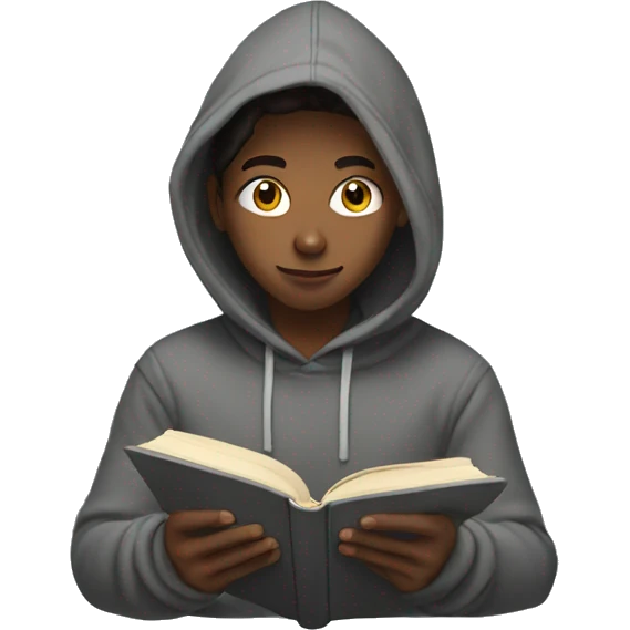 teenager in hoodie reading a book emoji