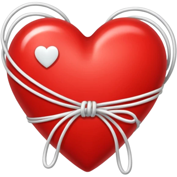 Red heart with white silk strings wrapped around it emoji