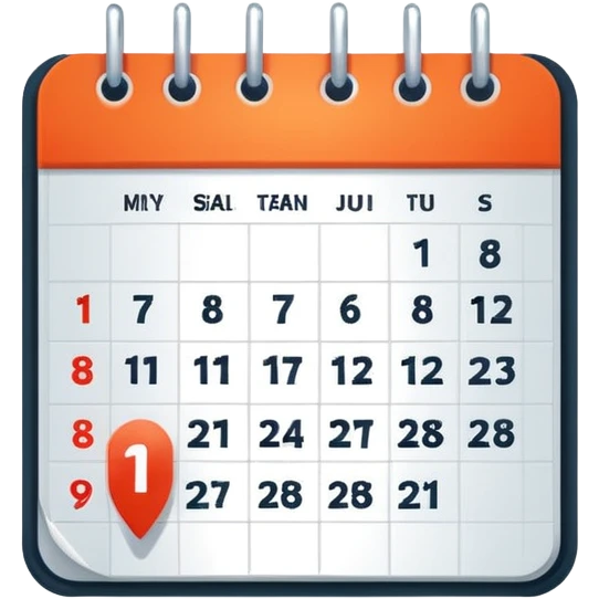 Minimalist emoji of a clean calendar page with a single bold tick and light radiating from behind it, symbolising recommitment and a fresh disciplined start. Flat vector style, transparent background emoji