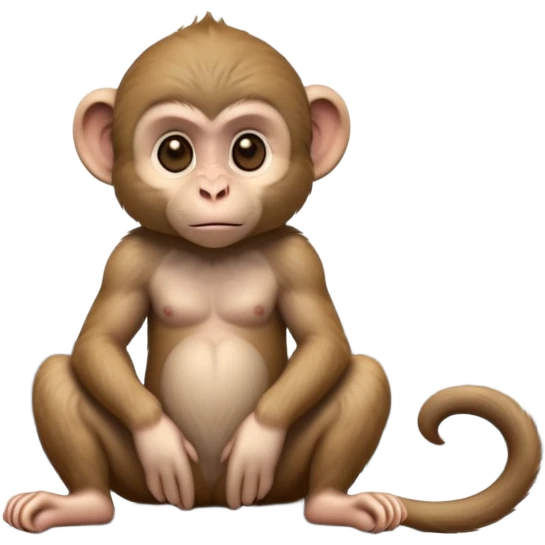 cinematic-cute macaque-realistic-full-body-sitting-emoji,-compact-muscular-frame-poised-on-a-rocky-outcrop,-short-curled-tail-resting-behind,-head-tilted-dramatically,-thick-dense-fur-in-warm-shades-of-brown-and-grey,-expressive-eyes-filled-with emoji