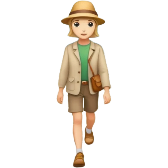 somone walking in a garden on a path with flower and trees around him emoji