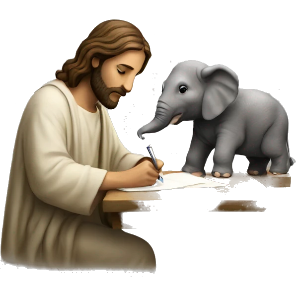Jesus writing a Elephant emoji