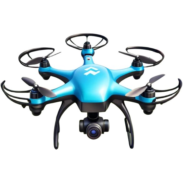 An icon showing a racing quadcopter drone in the foreground, flying at high speed through a course filled with obstacles and checkpoints. Other drones zoom in the background over a dynamic landscape. Transparent background highlights the thrill and precision of drone racing. emoji