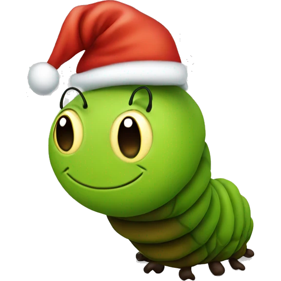 A caterpillar with a Santa hat emoji
