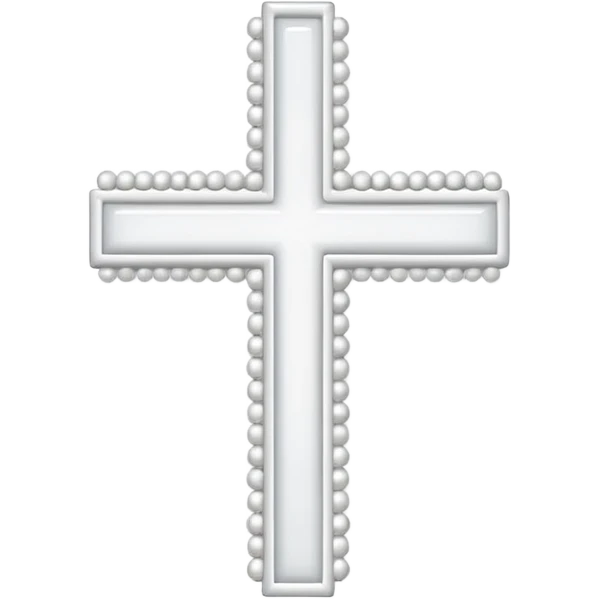 Elegant emoji icon of a white cross made of white beads, glossy surface, subtle shadows, pure white palette, centered emoji