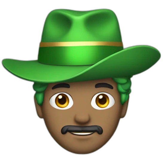 man with green hair green suit and large green top with gold strip hat goatee emoji