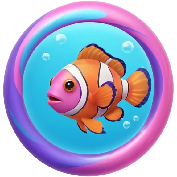 ball of cyan and pink, purple colored magic goo with Rainbow Colored ClownFish emoji