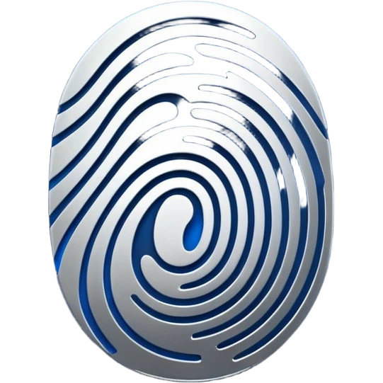 Logo for 'DI' with an abstract fingerprint design. Integrate letters D and I subtly in the fingerprint lines. Use modern colors like deep blue, silver, black, and white. Simple, clean, futuristic, and scalable for app icons." emoji