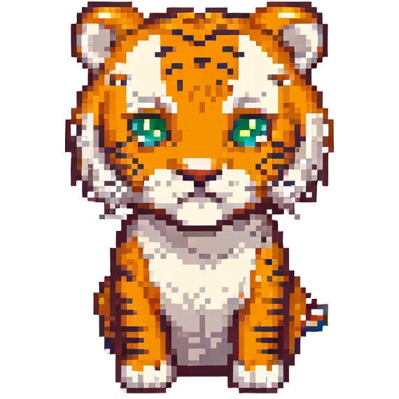 pixel art style tiger, chibi proportions, cute and small emoji