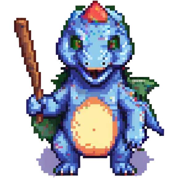 dinosaur holding a bat, pixel art style emoji