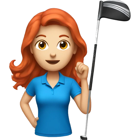 a female golf coach with red hair and blue shirt emoji