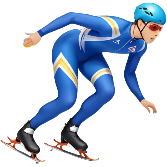 An icon showing a speed skater gliding on a professional oval ice track, captured in mid-motion with aerodynamic posture and sleek skates. The background features snowy mountains, flags, and a clear blue sky. Transparent background reflects the speed and elegance of the sport. emoji