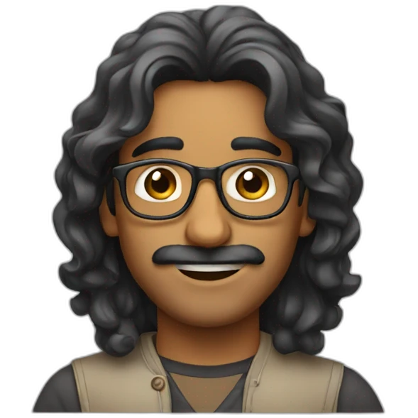 Indian guy with a long wavy hairs and wearing a glasses emoji