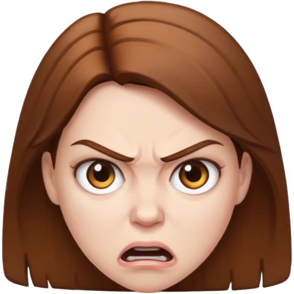 mujer blanca, pelo marrón, enojada emoji
