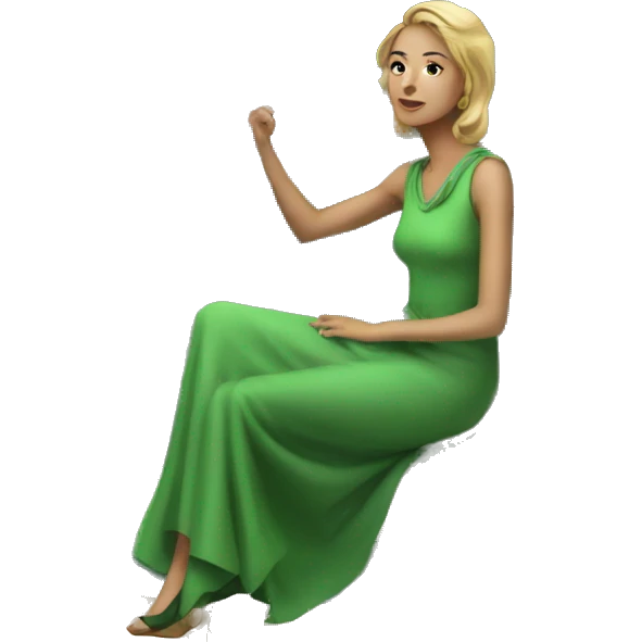 Woman with a pretty green dress sitting on saturn emoji