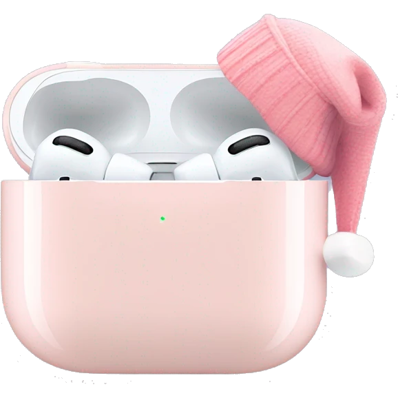 light pastel pink AirPods pro with pink christmas hat emoji