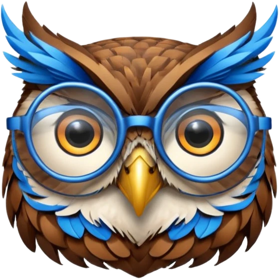 Create a high-quality 3D render that transforms the emojis 👓 ⚡ 🦉 into realistic 3D objects.
 emoji