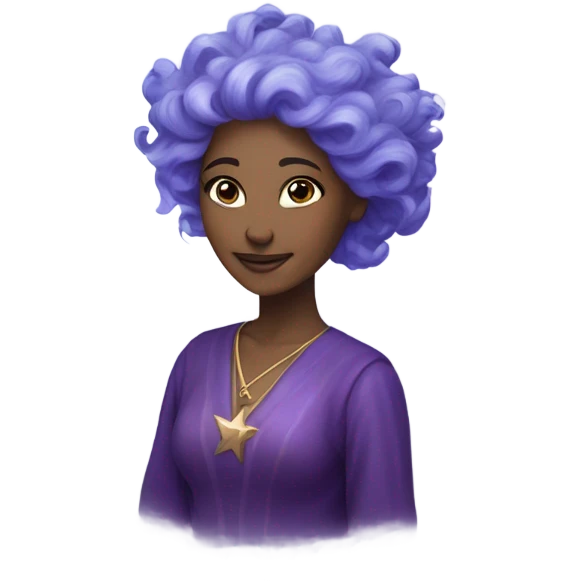 caucasian mystical woman with sparkling galaxy hair with moon and stars in purple and blue shades emoji