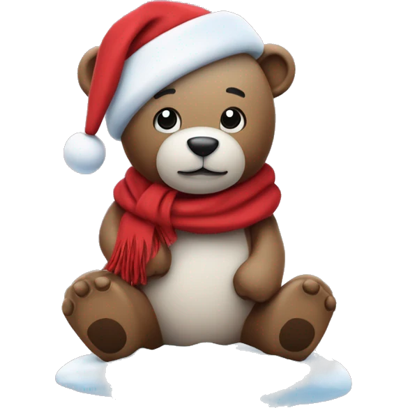 Gute Nacht Teddy mit roter Mütze und Schal mit Mond und schnee emoji