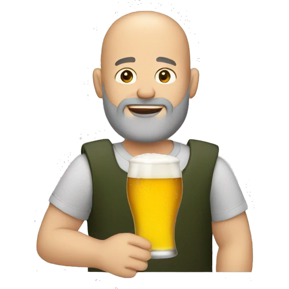 a bald and bearded man drinking beer  emoji