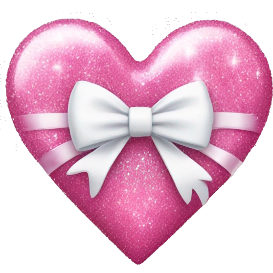 pink glittery heart with white bow wrapped on heart emoji
