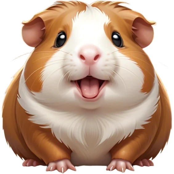 Cinematic Cute Yawning Brown and White Banded Guinea Pig Portrait Emoji, Head tilted slightly with a dramatic, wide-open yawn, revealing a soft, banded coat of brown and white with tiny, droopy ears, round dark eyes barely open in drowsy contentment, Simplified yet irresistibly adorable features, highly detailed, glowing with a soft, cozy glow, high shine, relaxed yet expressive, stylized with a touch of whimsy, bright and endearing, soft glowing outline, capturing the essence of a sleepy yet affectionate guinea pig, so drowsy it feels like it could stretch out of the screen and curl up for a nap! emoji