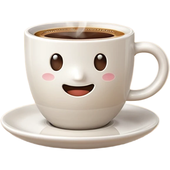 A 3D cartoon coffee cup filled with hot coffee, no saucer underneath, light steam rising, smooth glossy ceramic texture, warm natural lighting, Memoji-style rendering with soft shadows. emoji