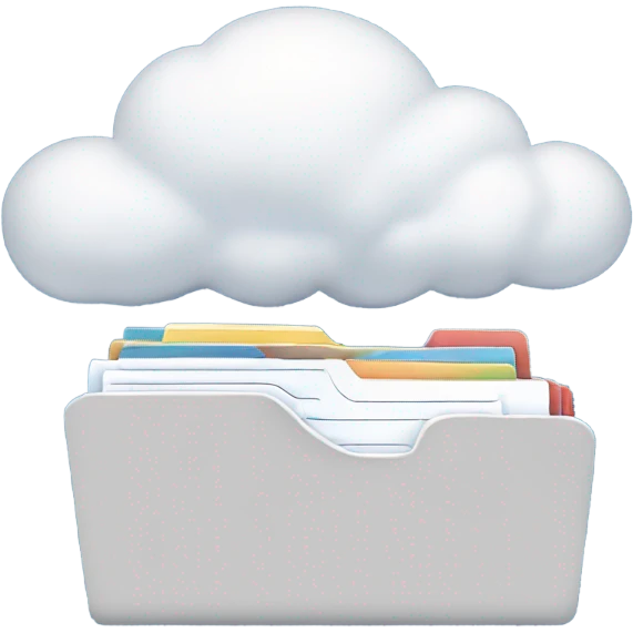 A cloud with folders and files flying in and out of it. emoji