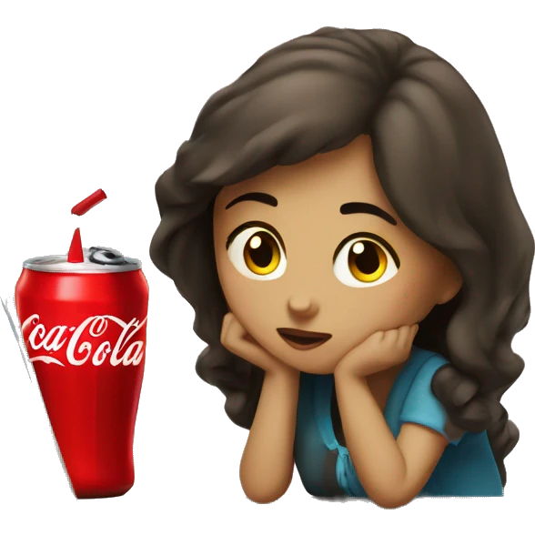 tired girl with laptop drinking coca-cola emoji