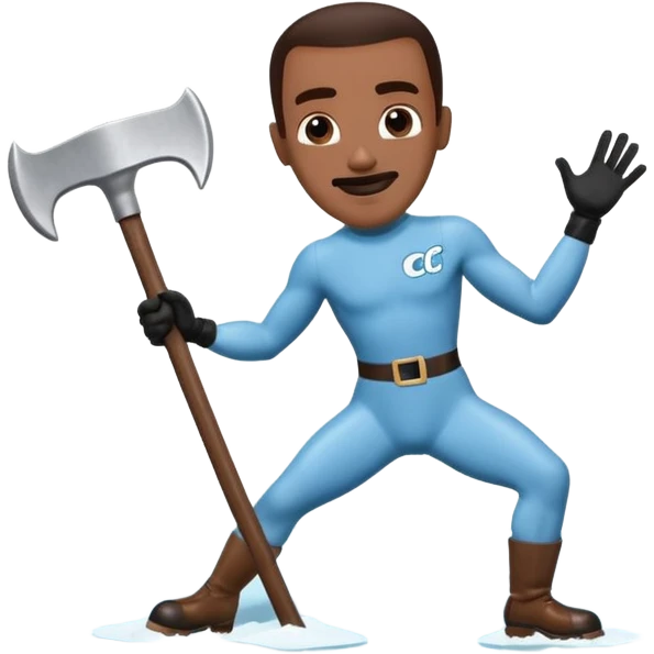 Frozone retro sticker, sliding on ice, playful expression, vintage sticker look written "c'est carré dans l'axe" emoji