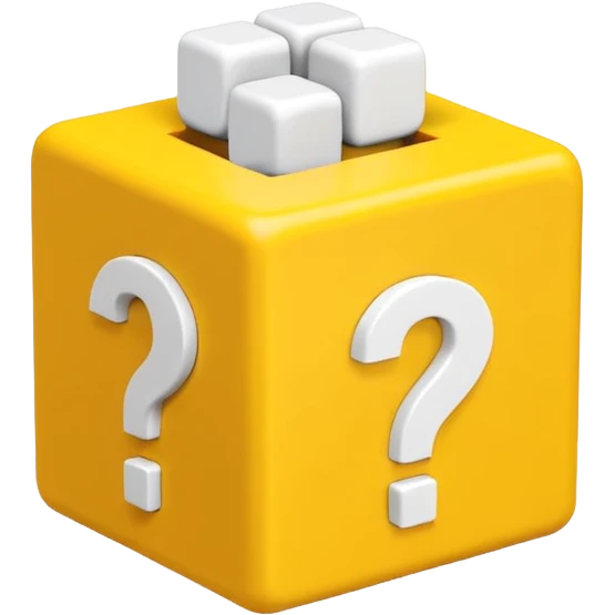  yellow cube shaped box stuffed with white question marker cubes emoji