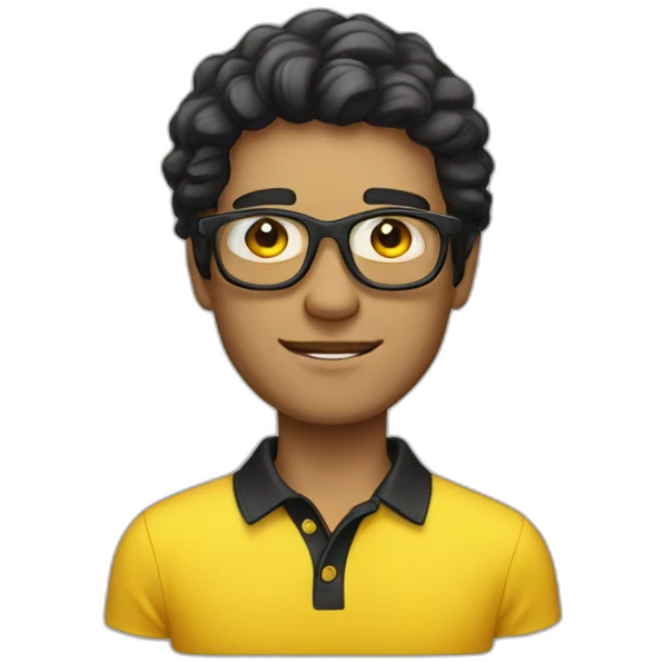 White man with yellow tinted glasses and black hair in a polo shirt emoji
