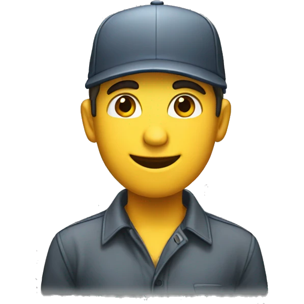 I want to create a character with a commanding profile, wearing a cap, with a happy appearance, well dressed and with a transparent background. emoji
