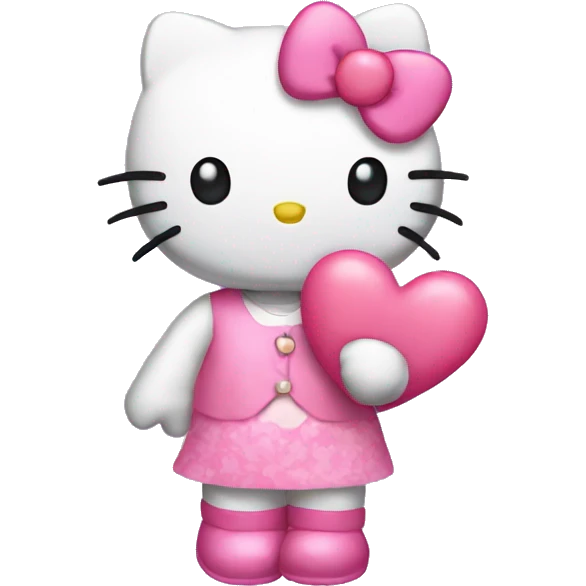 hello kitty with pink clothes holding a heart emoji
