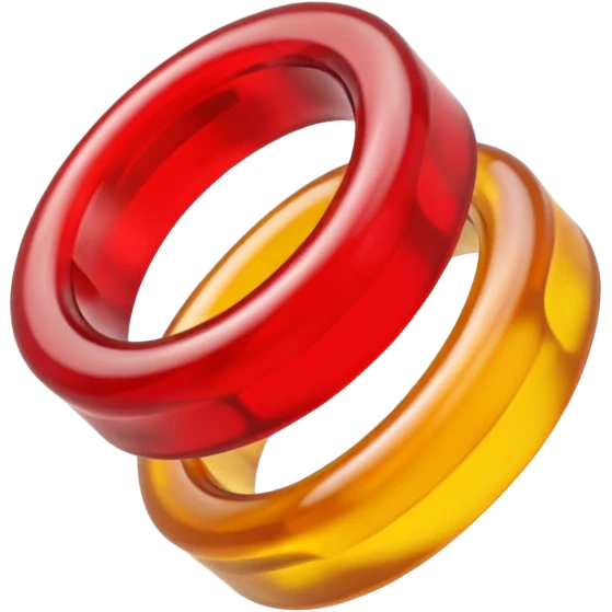 emoji de 2 gomitas en forma de aro una colo rojo y otra amarillo de muy gruesas  emoji