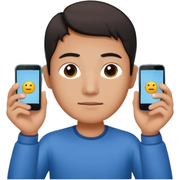 a chinese holding 1 smartphone with both hands in landscape mode(horizontally) on top of his forehead emoji