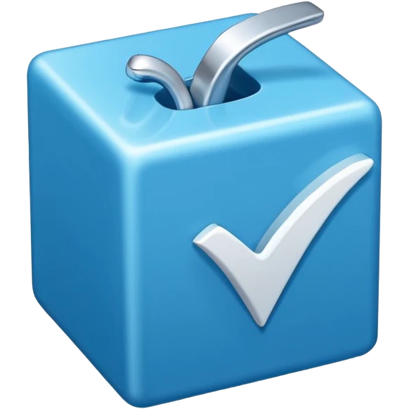 Blue box with a white check mark in the middle of the blue box that is a little bit tilted to the right and its 1d emoji