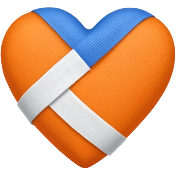 Half dark blue half orange heart split vertically, a white gauze bandage wrapped around it emoji