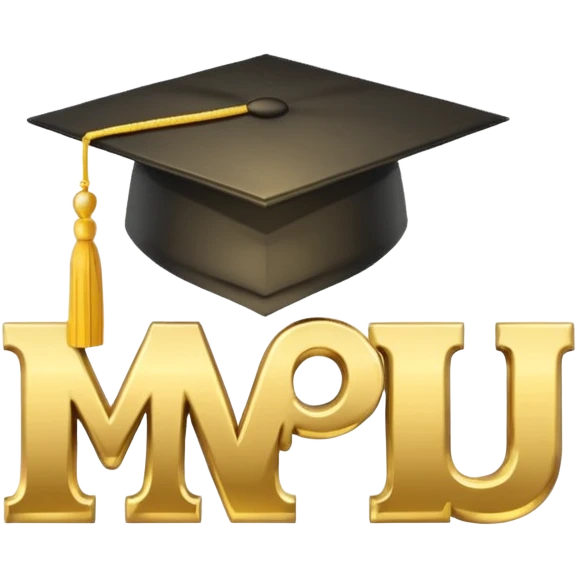 The letters "MPU", wearing a graduation hat emoji