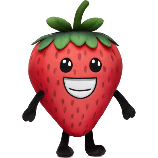 Strawberry plush with black legs and a smile like jellycat plushies emoji