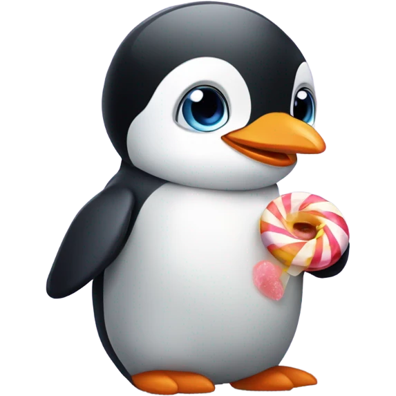 Cute baby penguin eating candy  emoji