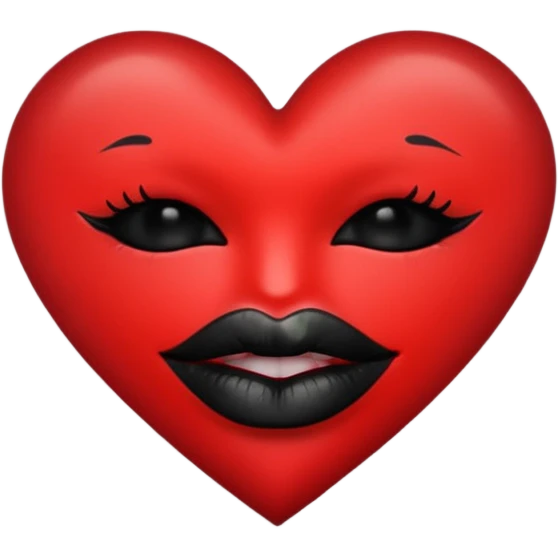A solid red gradient heart, with three black lipstick kiss marks of different angles printed on it, retro matte texture, high contrast, clean edges, sticker style, romantic and sexy vibe, minimalist 2D illustration, no background
 emoji