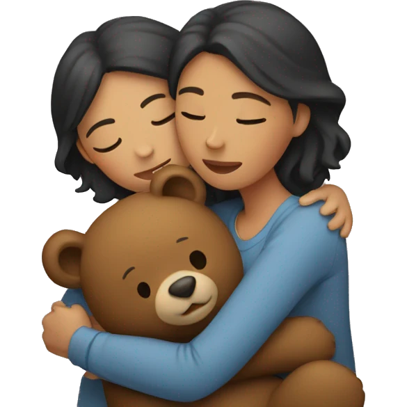 Two women hugging a bear emoji