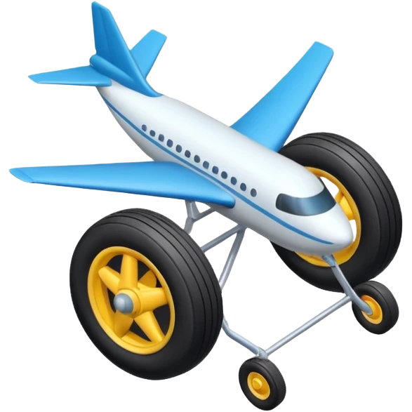 The aircraft's landing gear is one inflated, plump wheel with a strut, black in color, cartoon-style, isometric emoji