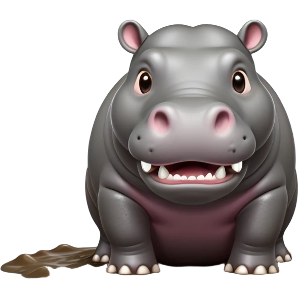 cinematic-hippo-realistic-full-body side view-standing on all fours-emoji,-massive-round-frame-partially-submerged-in-muddy-water,-wide-mouthed-grin-exposing-huge-teeth,-head-tilted-dramatically,-thick-greyish-brown-hide-glossy-from-water,-simplified-yet-realistic-focused-features,-highly-detailed,-glowing-with-an-almost-sarcastic-glow emoji