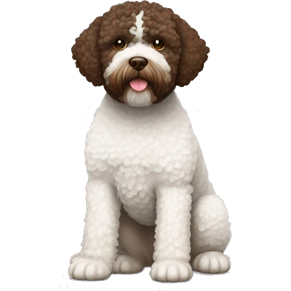 Lagotto dog with dark Brown head and white body emoji