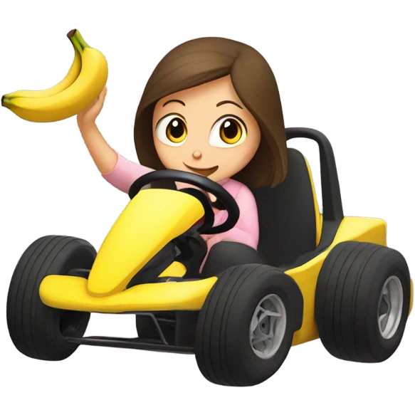 Girl in go kart throwing banana peels emoji