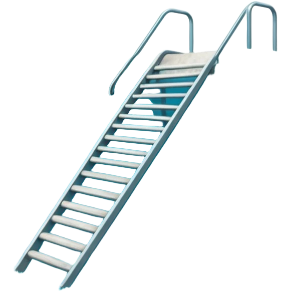 An artificial wave pool with turquoise blue water creating a perfect wave for surfing, surrounded by a gentle edge, with a ladder. emoji