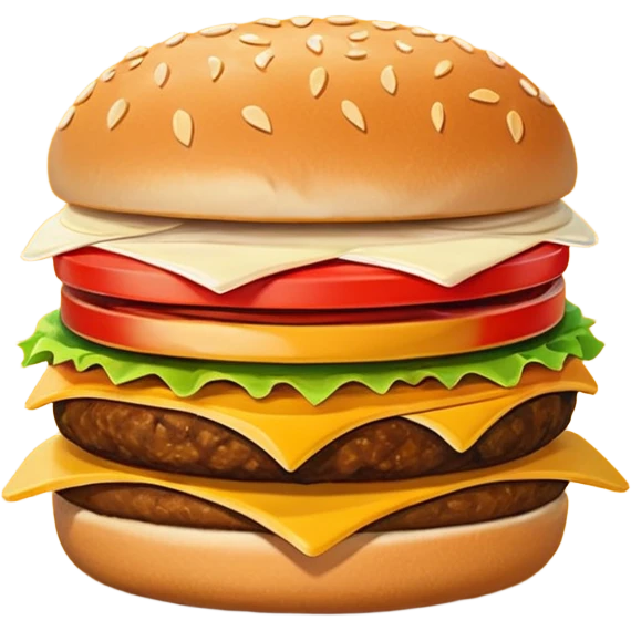 A clean and simple icon of fast food in emoji-style illustration. A burger with fries, nuggets and shawarma, bright and bold colors, simple shapes, flat design, high contrast, inviting and appetizing. emoji
