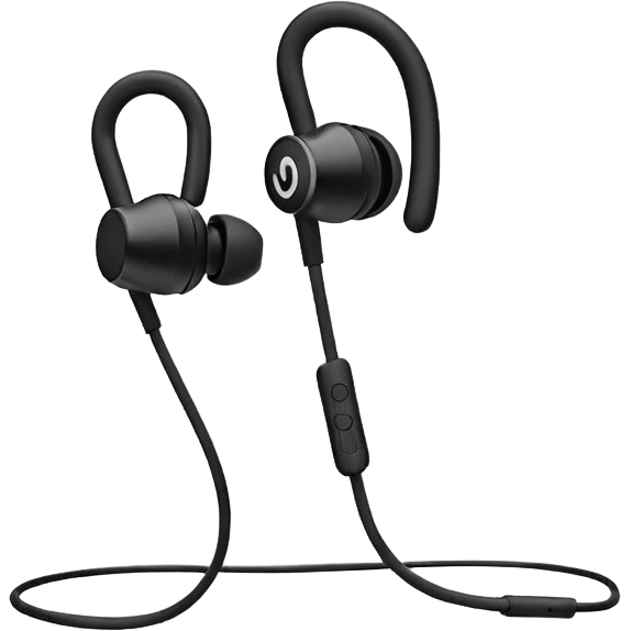 Minimal emoji, simple wired earphones sculpted from matte black metal, clean silhouette, fashion editorial minimalism, no motion effects, no glow, no neon, flat emoji style, centered, transparent background emoji